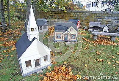 Miniature replica of New England town in Autumn, Stonington, ME Stock Photo