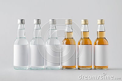 Miniature Spirits / Liquor Bottle Mock-Up - Multiple Bottles. Blank Label Stock Photo