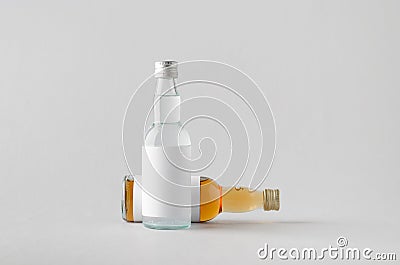 Miniature Spirits / Liquor Bottle Mock-Up - Two Bottles. Blank Label Stock Photo