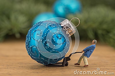 Miniature of storeman and christmas balls Stock Photo