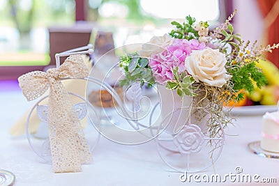 Miniature tricycle flower arrangements Stock Photo