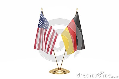 Miniature Usa And Germany Flag Concept On White With Clipping Path Stock Photo