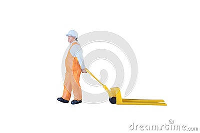 Miniature worker people with lifting tools Stock Photo