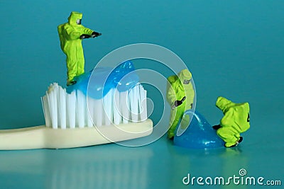 Miniature Workers Performing Dental Procedures. Dental Office Ar Stock Photo