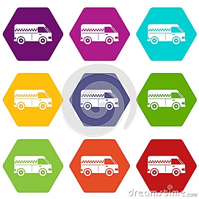 Minibus taxi icon set color hexahedron Vector Illustration