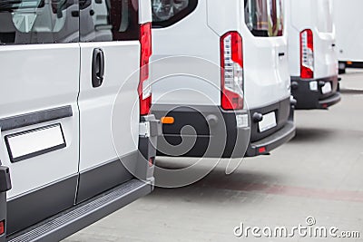 minibuses in the parking lot at the bus stop Stock Photo