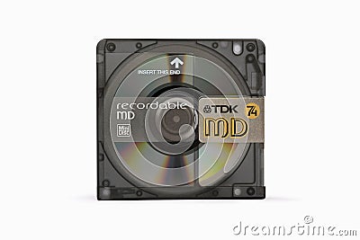 Minidisc TDK MD 74 with rainbow reflection from the surface of the disc isolated on a white background Editorial Stock Photo