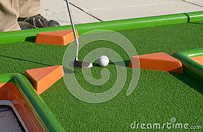 Minigolf ball on a course Stock Photo