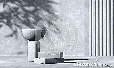 Minimal abstract bw background with 3D concrete podium display with shadows Stock Photo