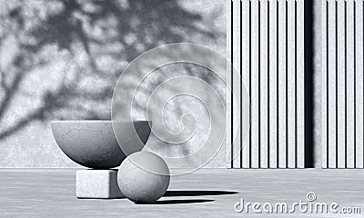 Minimal abstract bw background with 3D concrete podium display with shadows Stock Photo