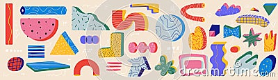 The minimal abstract creative shape. Retro 80s vector elements collection. Distort forms with patterns, risograph Vector Illustration
