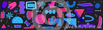 The minimal abstract creative shape. Retro 80s vector elements collection. Distort forms with patterns, risograph Vector Illustration