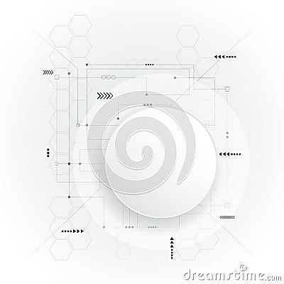 Minimal Abstract 3d white paper circle on circuit board Vector Illustration