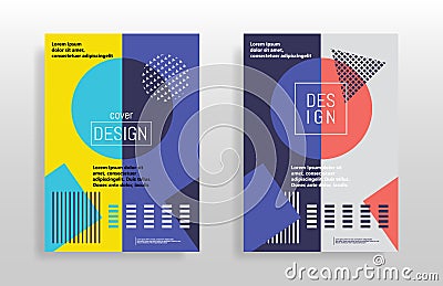 Minimal abstract design posters. Covers templates set with bauhaus, memphis and hipster style graphic geometric elements. Design f Vector Illustration