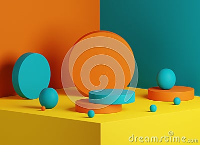 Minimal abstract geometric composition background for product display in bright unique color palette. 3d render mockup for luxury Stock Photo