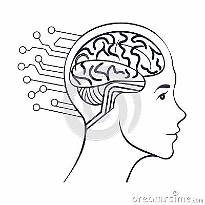 A minimal AI brain icon is a simple, streamlined graphic representing a brain, Vector Illustration