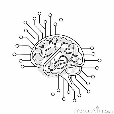 A minimal AI brain icon is a simple, streamlined graphic representing a brain, Vector Illustration