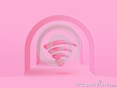 Minimal arch corridor background with 3d WiFi networking icon Stock Photo