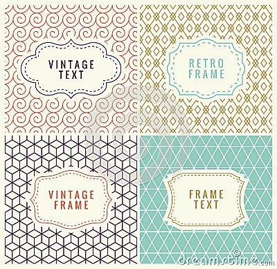 Minimal Background. Retro Mono Line Frames with place for Text. Vector Design Template, Labels, Badges on Seamless Vector Illustration