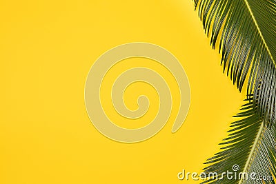 Minimal beach composition on yellow background Stock Photo