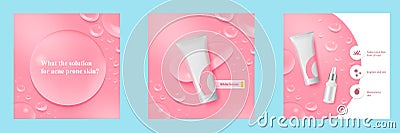 Minimal beauty cosmetic social media square post banner in pink color. For product knowledge, display, price, catalog tips Vector Illustration