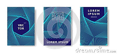 Minimal blue and neon cover, title design in color lines. Vector A4 catalog,magazine futuristic set. Vector Illustration