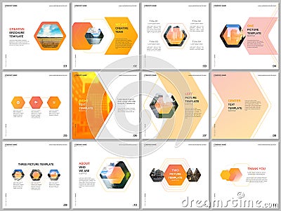 Minimal brochure templates with colorful hexagonal design background, hexagon style pattern. Covers design templates for Vector Illustration