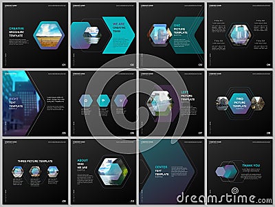 Minimal brochure templates with colorful hexagonal design background, hexagon style pattern. Covers design templates for Vector Illustration