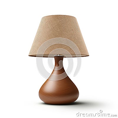 Minimal Brown Wooden Lamp With Shade On White Background Stock Photo