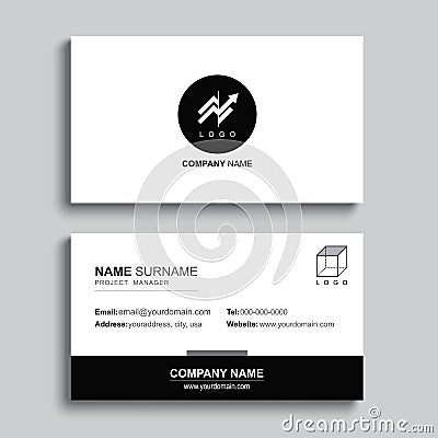 Minimal business card print template design. Black color and simple clean layout Vector Illustration
