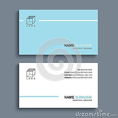 Minimal business card print template design. Blue pastel color and simple clean layout Vector Illustration