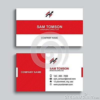 Minimal business card print template design. Red color and simple clean layout Vector Illustration