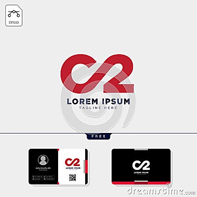 minimal C2 logo template and free business card Vector Illustration