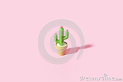 Minimal cactus plant pot flower on summer art background with tropical desert decoration. 3D rendering Stock Photo