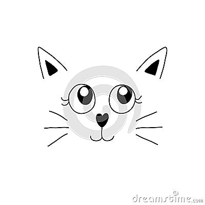 Minimal cartoon image of cute cat face. Vector illustration. Vector Illustration