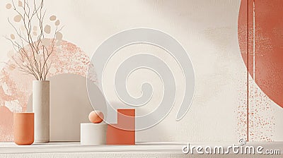 A minimal color backdrop with muted coral and soft beige tones, featuring abstract patterns and Stock Photo