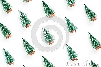 Minimal composition pattern background of green christmas tree isolated on white background Stock Photo