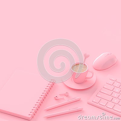 Minimal concept. Coffee milk in pink cup Stock Photo