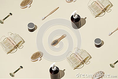 Minimal concept of eco-friendly cosmetics of hygiene and self-care. Stock Photo