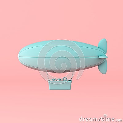 Minimal concept of floating airship and present box in the basket on pastel background. 3D rendering Stock Photo