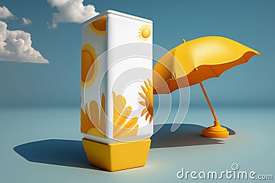 A minimal cosmetic advertisement for summer skin care products. Layout of a tube of sunscreen Stock Photo