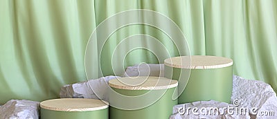 Minimal Cosmetic Podium Premium background for product and Nature stone Concept, mock up scene geometry shape for cloth Green Stock Photo
