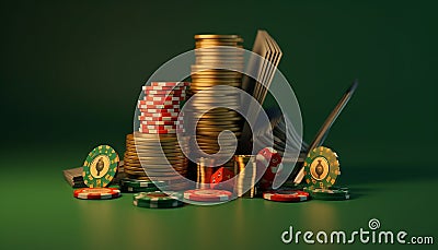 Minimal 3D casino objects. Miniature concept. High quality render created with generative ai. Stock Photo