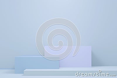 Minimal 3d rendering scene with composition empty cube blue pastel podium for product and abstract background. mock up geometric s Cartoon Illustration