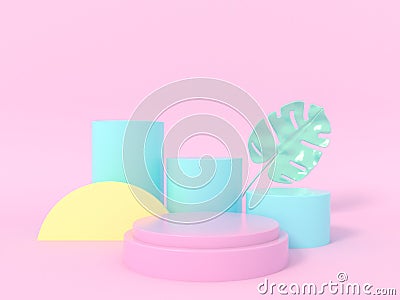 Minimal 3d rendering scene with podium and abstract background. Geometric shape Stock Photo