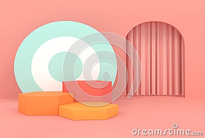 Minimal 3d rendering scene with podium and abstract background. Geometric shape Stock Photo