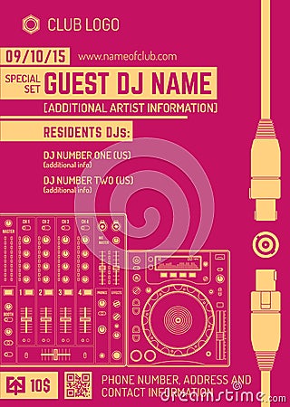 Minimal design night party flyer template with sound mixer Vector Illustration