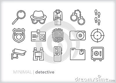 Detective icon set for a spy or investigator on the case Vector Illustration