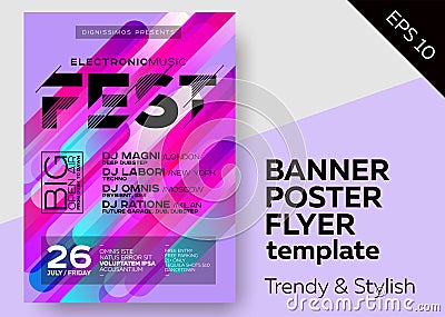 Minimal DJ Poster for Open Air. Electronic Music Cover for Summer Fest or Club Party Flyer. Vector Illustration