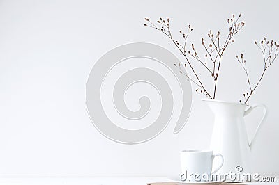 Minimal elegant composition with coffee cup and white vase Stock Photo